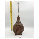CARVED WOOD BLACK FOREST FOLK ART FLASK W/