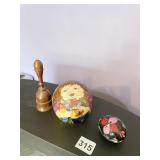 PAINTED COCONUT, PAINTED EGG, WOODEN BELL