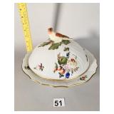 HEREND ROUND COVERED SERVING BOWL W/ BIRD HANDLE