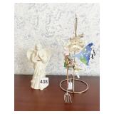 LENOX ANGEL FIGURINE AND METAL HANGING GARDENING