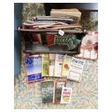 MAGAZINE HOLDER AND MAGAZINES AND BOOKS ON