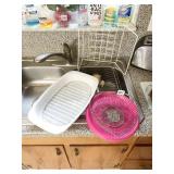 CORNING WARE ROASTING PAN, DISH STRAINER,