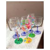 FUNKY HAND PAINTED WINE GLASSES, SOME PAINT LOSS,