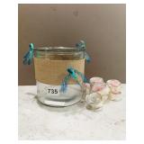 6" GLASS BURLAP AND DRAGONFLIES CONTAINER,