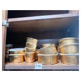 FLUTED PORCELAIN GOLD BAKING DISHES AND RAMEKINS,