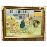 26.5X20.5 UNSIGNED FRAMED OIL ON CANVAS OF MARKET