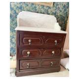 VICTORIAN WALNUT 3 DRAWER MARBLE TOP WASHSTAND