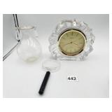 SEIKO MANTLE CLOCK AND BEAKER W/ PRISMS