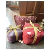 BURGUNDY AND GOLD STAR PILLOW AND TWO SO GIFT
