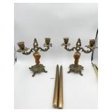 IN PAINTED CENTER TWO ARM CANDELABRAS WITH GOLD