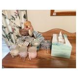 4 CANDLES, CRICKET FIGURE, DUCK HOLDING BASKET