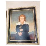 FOLK ART PAINTING GIRL AND BIRD ON CANVAS