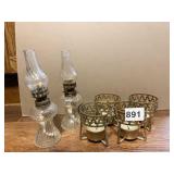 CRYSTAL OIL LAMPS, LOOK UNUSED, BRASS VOTIVE/TEA