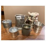 PEWTER ITEMS INCLUDING MUG WITH CREST, DRINKING