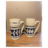 WILLIAMSBURG POTTERY SALT GLAZE COBALT MUGS, HAND