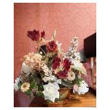 GLAZED POTTERY PLANTER W/ SILK FLOWER ARRANGEMENT