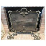 ORNATE BRASS FIREPLACE SCREEN LOUIS XVI STYLE AND