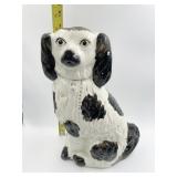 STAFFORDSHIRE DOG 14.5" BLACK/WHITE W/ GOLD