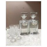 2 GLASS LIQUOR DECANTERS 8.5", STAFFORDSHIRE BONE