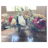 METAL BASE FLORAL STAND W/ ARTIFICIAL FLOWERS