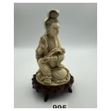 CARVED BONE STATUE OF A SITTING GUANYIN, 6 INCHES