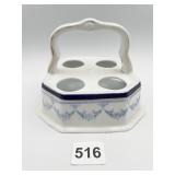 PORCELAIN EGG CADDY BLUE AND WHITE W/ GOLD ACCENT