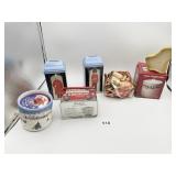 DECORATIVE TINS INCLUDING BANKS & CANDLE