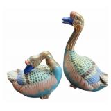 PAIR OF GEESE HAND DECORATED SEE MAKER MARK ON
