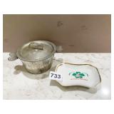 FRENCH PEWTER SALT PIG DISH WITH HANDLES, LE
