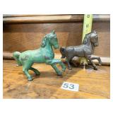 2 ANTIQUE CAST IRON HORSE BANKS ONE GREEN