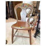 ANTIQUE PLANK BOTTOM CHAIR HAND PAINTED