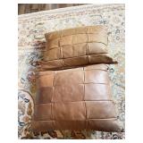2 LEATHER ACCENT PILLOWS 12" X 16"