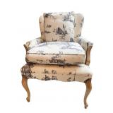 BLACK/WHITE PATTERN UPHL. ARMCHAIR WOOD LEGS