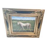 WHITE HORSE STANDING IN PASTURE ON CANVAS 20.5" X