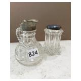 CRYSTAL SALTSHAKER AND SMALL PITCHER WITH SILVER