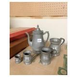 PEWTER TEAPOT AND MUGS
