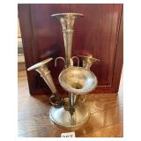 ANTIQUE EPERGNE W/ 4 LIFT OUT VASES - BEADED EDGE