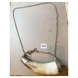UNUSUAL SILVERPLATED ENDS HORN W/ LONG HANGING