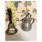 BRASS BELL AND CREAM PITCHER