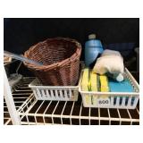 BIN OF SILVER CLEANING SUPPLIES, BIN OF BASKET,