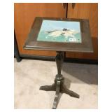 VINTAGE TILE TOP PLANT STAND WITH HAND PAINTED