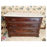 VICTORIAN WALNUT 3 DRAWER MARBLE TOP DRESSER W/