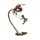 BRONZE SCULPTURE GIRLS SWINGING ON TREE BELIEVE A