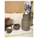 CAST IRON POTS AND CREAM HOLDER
