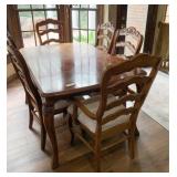 DINING ROOM WOODEN TABLE AND CHAIRS WITH CARVED