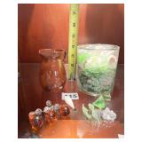POTTERY PITCHER, GLASS FIGURES ETC.