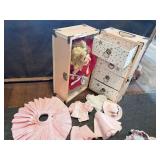 PINK DOLL TRUNK W/ DOLL IN RED DRESS AND