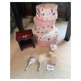 3 BINS AND MUFFY VANDERBEAR BRUSH, 2 TIER STAND