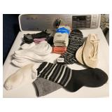 NEW LADIES COLUMBIA SOCKS, SATIN SLIPPERS,