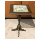 VINTAGE TILE TOP PLANT STAND WITH HAND PAINTED